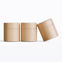Three empty brown boxes on a white surface photo
