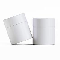 Two white containers with lids on a white surface photo