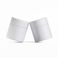 Two white containers with white lids on a white background photo