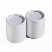 Two white containers with lids on a white surface photo