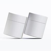 Two white containers with lids on a white surface photo