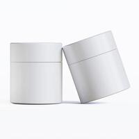Two white containers with lids on a white surface photo