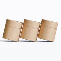 Three empty brown boxes sitting on a white surface photo