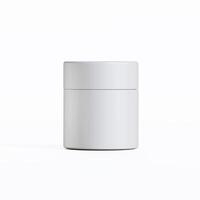 A white container with a lid on a white surface photo