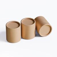 Three empty brown containers on a white surface photo