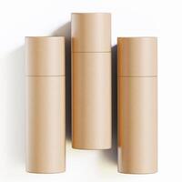 Three empty cardboard boxes on a white surface photo