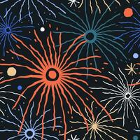 Seamless pattern with bright fireworks on a dark background vector