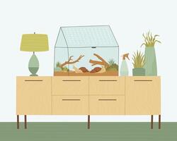 There is a garden with snails and plants on the nightstand in the room vector