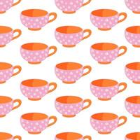 Seamless pattern with orange cup with pink floral design on a white background in flat style. Perfect for home decor, gift wrapping, fabric print and creative project. vector