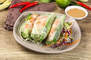 Vietnamese spring roll with prawn and salad photo