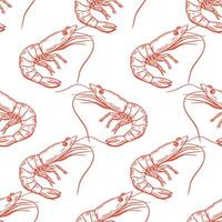 Seamless pattern, shrimp, line pattern, red on white background. Packaging, wrapping, background. vector