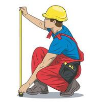 illustration of a worker complete with project uniform measuring with a meter vector