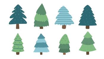 Set of Christmas trees isolated on white background. illustration in flat style. vector