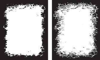 A set of vintage Grunge Photo Frames Cracked, Chaotic Splatter, and Dense Rough Textured Borders in Black and White for Artistic and Edgy Displays vector