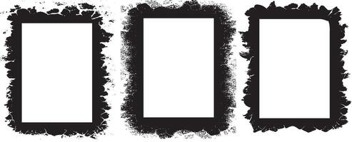 Black and white grunge border set, Artistic Trio of Vertical Grunge Photo Frames Distressed Black Borders with Irregular, Worn-Out Edges for Bold and Edgy Visual Display vector