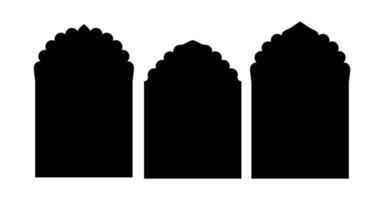 Indian shape window frame. Ramadan arch door for mosque design. Oriental round islamic gate icon. Cusped architecture silhouette label for eastern graphic illustration. Abstract traditional arc vector