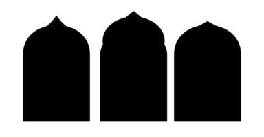 Indian or islam arch door frame. Ramadan circular gate element. Mosque window silhouette of arabian architecture. Muslim geometric portal template. Arabesque border graphic. Minimal eid arc art. vector
