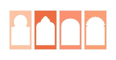 Indian arch gate shape frame. Islam architecture decoration for Ramadan. Oriental mosque panel for collage. Simple morocco style doorway element. Gothic border on social media stories template. vector