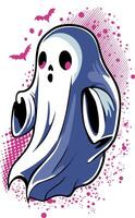 Cartoon style ghost with pink eyes and lips, conveying a playful and fun atmosphere. vector