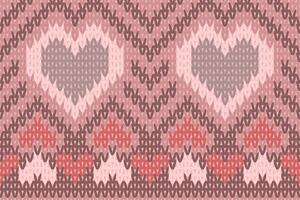 Valentine themed knitting seamless pattern, pink heart shaped for background, card, print vector