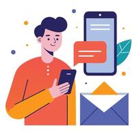 email marketing concept person reading email on smartphone receive new message vector