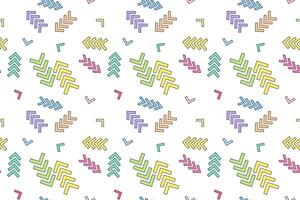 Vibrant repeating pattern of colorful arrows, chevrons, and check marks on a white background. vector