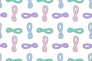 Playful seamless pattern featuring pastel infinity symbols in various colors on a white background. vector
