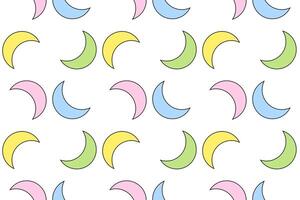 A seamless pattern featuring colorful crescent moons in pastel shades of pink, blue, yellow, and green on a white background. vector