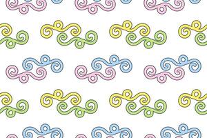 Decorative seamless pattern featuring colorful swirls and curls in pastel tones on a white background. vector