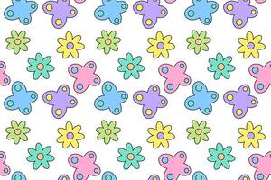 Bright seamless pattern of colorful butterflies and flowers on a white background, perfect for cheerful designs. vector