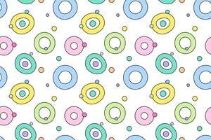 Seamless pattern featuring hollow and solid circles in pastel colors with playful accents on a white background. vector
