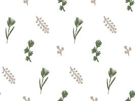 Doodle flower and leaf chalk pattern. Hand drawn Ink floral and plant abstract seamless background. Sketch nature simple daisy, flower, leaves, graphic elements. Boho style vector