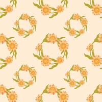 Floral seamless wreath pattern with sunflowers on a light background vector
