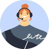 Friendly female customer service representative with headset smiling while providing assistance and support, ensuring excellent customer experience vector