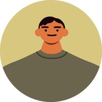 Minimalist illustration of a young man smiling, featuring a simple design with a round frame and a plain background, perfect for profile pictures or avatars vector