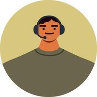 Male customer service representative wearing a headset is providing support and answering questions, ensuring client satisfaction with professionalism and expertise vector