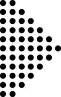 Black dots of varying sizes creating an arrow shape, pointing right against a clean white background. This modern design symbolizes direction, progress, and movement vector