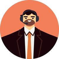 Friendly businessman with headset is smiling while working as an operator or customer service representative, providing assistance and support vector