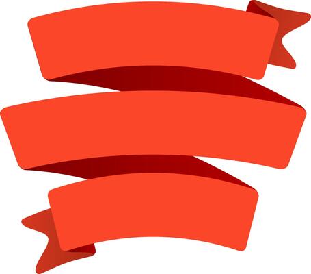 Three bright red ribbons are elegantly waving, forming horizontal lines against a clean white backdrop, creating a dynamic and eye catching design
