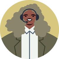 Friendly customer service representative wearing a headset, smiling while assisting clients, delivering exceptional support and guidance in a professional office environment vector