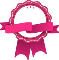 Pink blank award badge featuring a ribbon and three stars, symbolizing accomplishment and recognition for exceptional performance and outstanding achievements in various fields vector