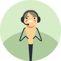 Friendly customer service representative wearing a headset and smiling, providing assistance and support to clients, embodying excellent customer service and communication vector
