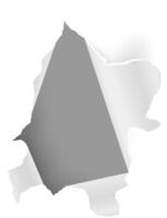 White sheet of paper with a large triangular hole revealing a gray background, creating a dynamic and abstract composition with a sense of depth and contrast vector