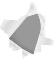 White sheet of paper with torn edges revealing a gray background, forming an irregular hole that offers ample space for text or creative designs, enhancing visual impact vector