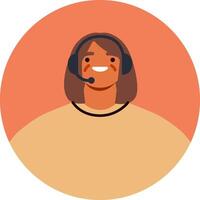 Friendly customer service representative smiling while wearing a headset, providing assistance and support, depicted in a modern, minimalist circle icon vector