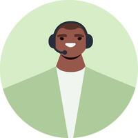 Friendly male call center operator wearing headset providing customer support, answering queries, and resolving issues with a smile, ensuring customer satisfaction vector