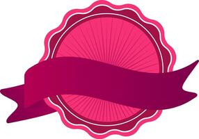 Pink vintage style circular label featuring a scalloped edge and a curved ribbon banner across the center, offering ample copy space for text or branding elements vector