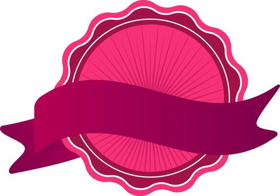 Pink vintage style circular label featuring a scalloped edge and a curved ribbon banner across the center, offering ample copy space for text or branding elements