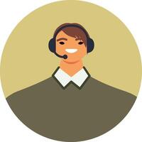 Friendly customer service representative wearing a headset and smiling, providing assistance and support to clients in a professional and helpful manner vector