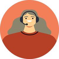 Friendly customer service representative wearing a headset, smiling while providing assistance and support in a simple, round icon design, embodying professionalism and approachability vector